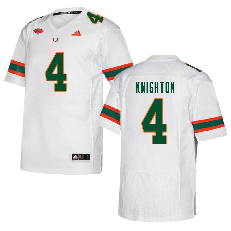 Men #4 Jaylan Knighton Miami Hurricanes College Football Jerseys Sale-White